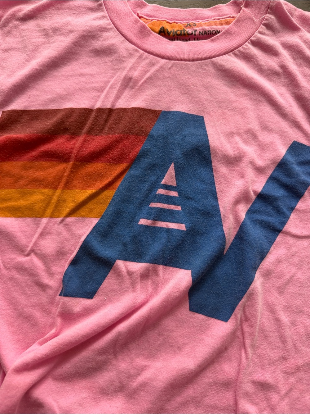 Aviator Nation Kids Pink Tee with Navy 'A' and Sunset Stripes